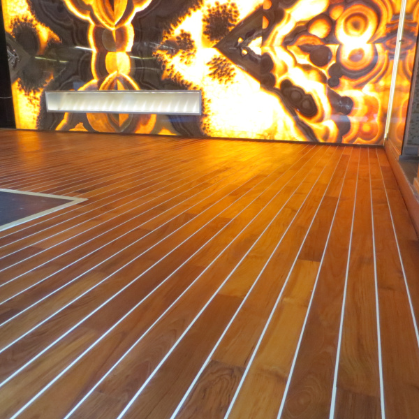 Oiled and Waxed Teak Swedish Floor Around the Pool